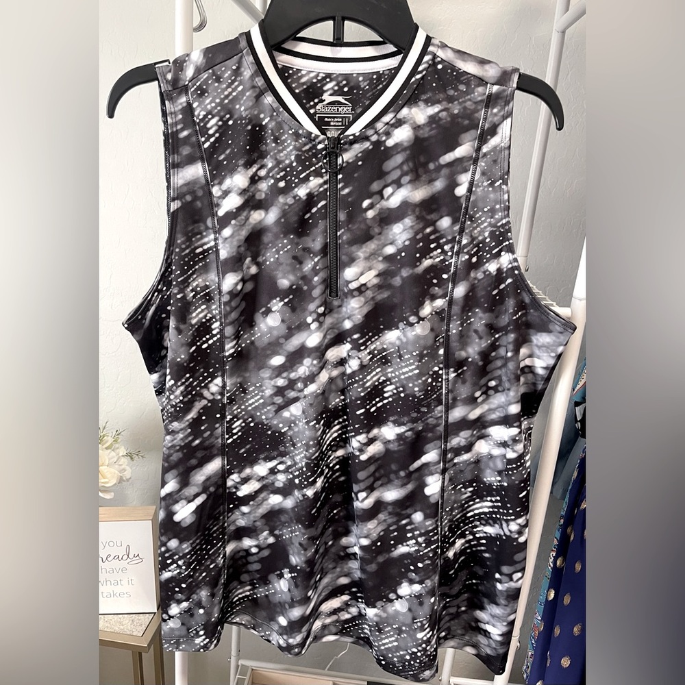 NWOT Slazenger Women’s Sleeveless Black White Grey Golf/tennis Polo Size L
